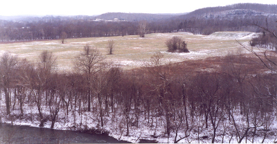 The Mound Bottom Plaza Area After A Light Snow. Platform Mound Is At Center Right.