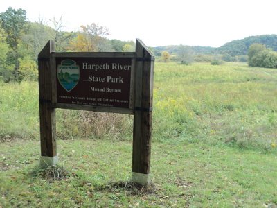 Harpeth River State Park, Mound Bottom State Archaeological Area. The platform mound is in the background.